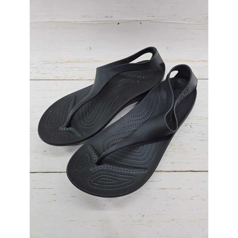 Crocs Serena Sexi Flip Womens Size 9 Black Thongs Flip Flops T-Strap Slingback